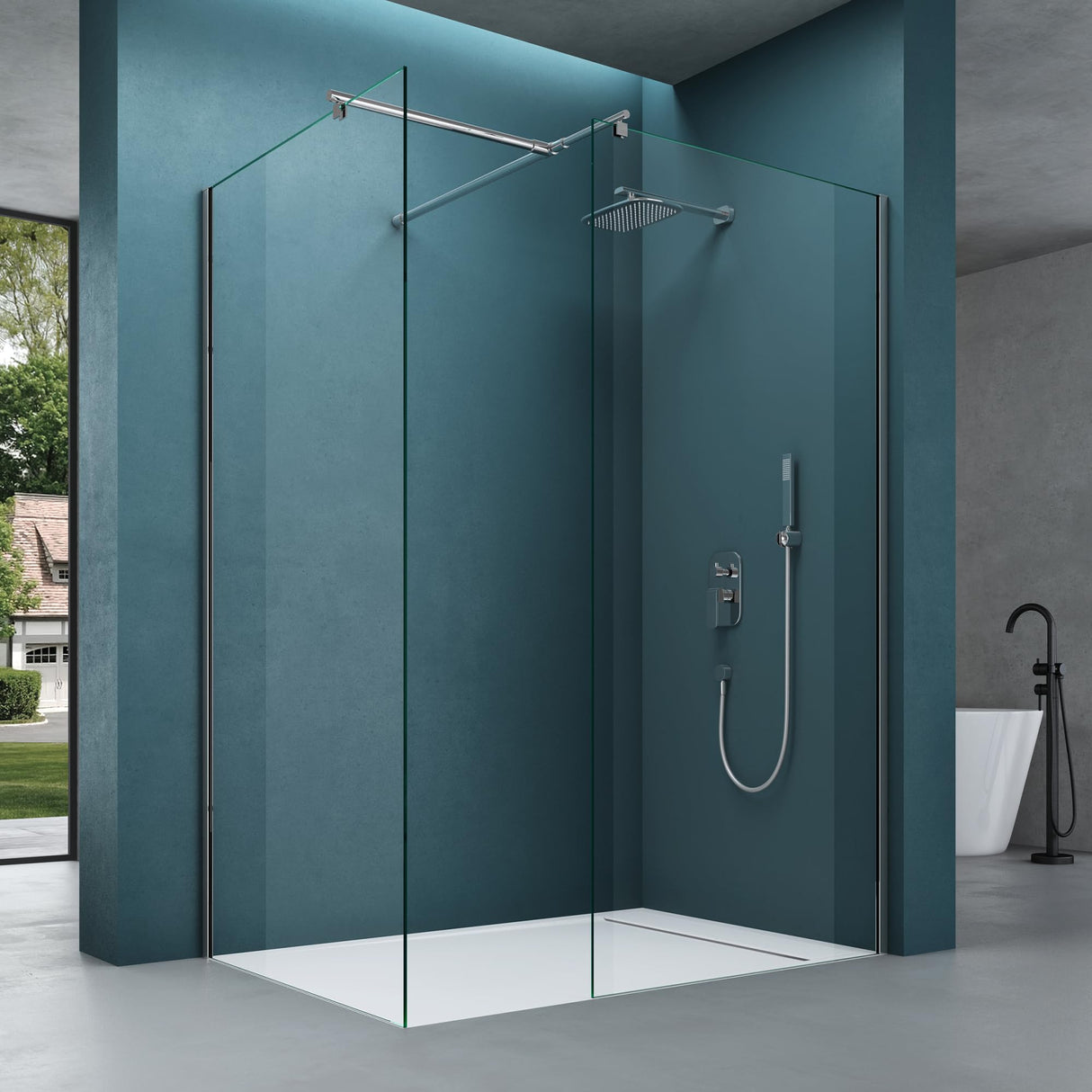 glasvilla Duschwand für Dusche Duschabtrennung mit 2 festen Seitenelementen 8mm ESG-Sicherheitsglas Walk-In Dusche Klarglas NANO-Versiegelung Bremen01K/MS-T