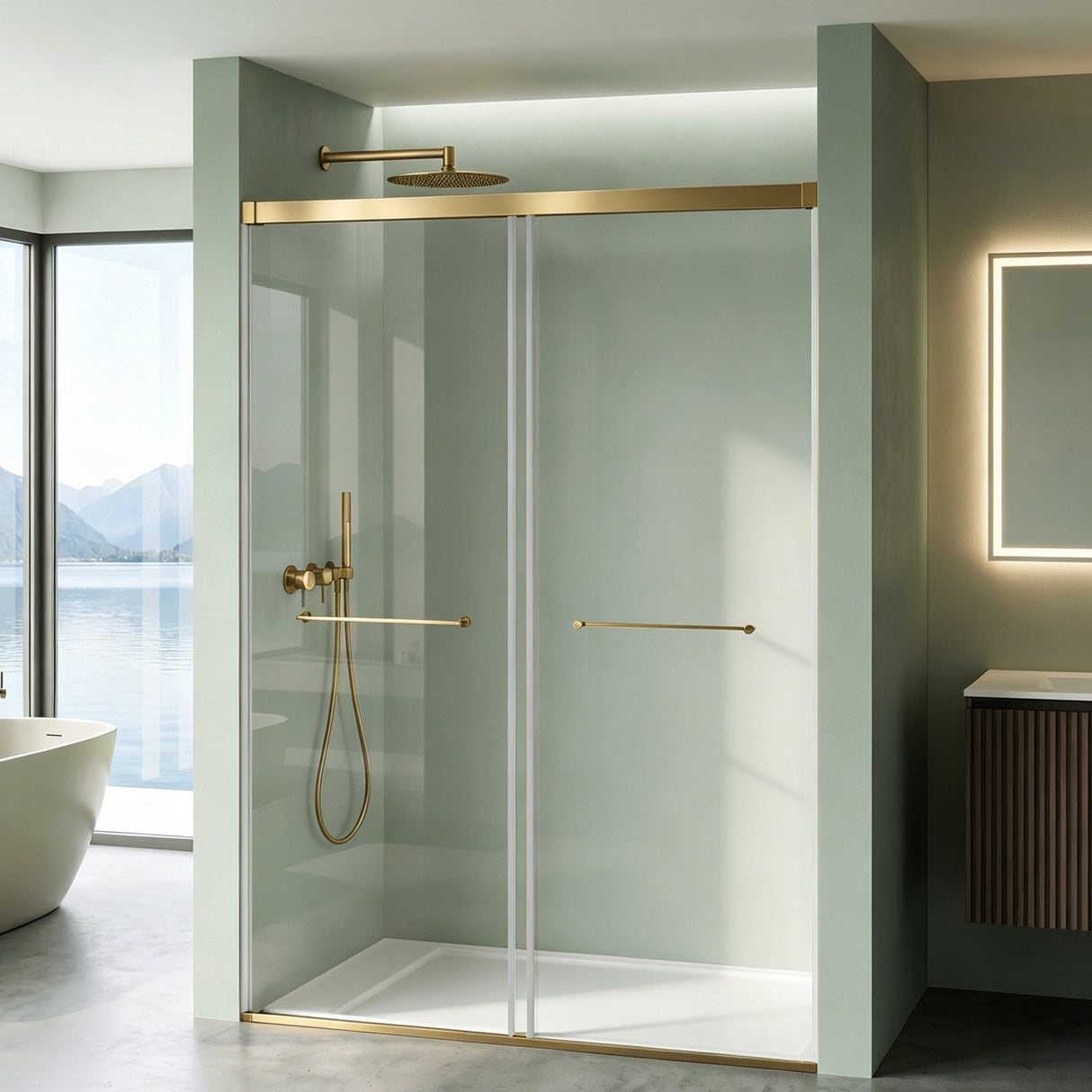glasvilla Duschtür Nischentür dusche mit Doppelschiebetür Duschakbine Duschabtrennung, 8mm Sicherheitsglas mit Nanobeschichtung, Soft-Close-System Teramo67K