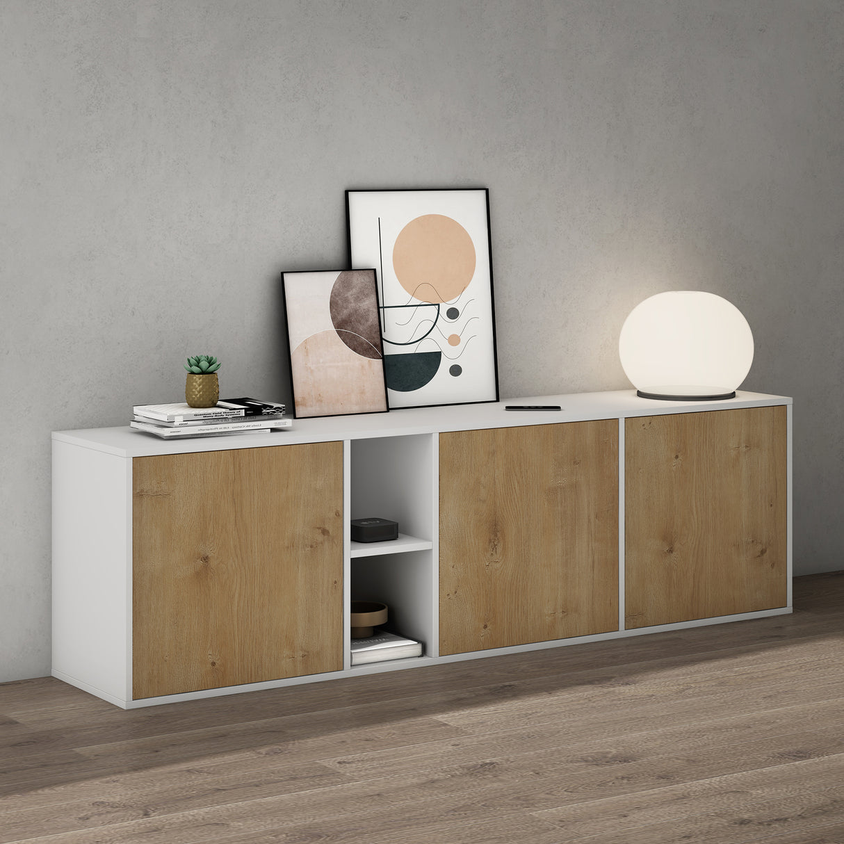 glasvilla Möbel Schrank mit 3 Türen und 2 Fächern Kommode  Sideboard viel Stauraum für Wohnbereich Schrank02