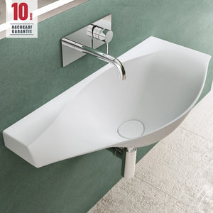 Glasvilla Design, Lavabo suspendido / de encimera Col816 en mineralguss blanco mate 80×37×22 cm