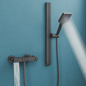 Glasvilla Design, Sistema de ducha con rociador efecto lluvia, teleducha regulable y monomando (3 tipos de chorro)