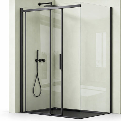 glasvilla Duschkabine Duschabtrennung Schwarz 8mm Sicherheitsglas mit NANO Eck-Dusche mit Schiebetür Ravenna18K