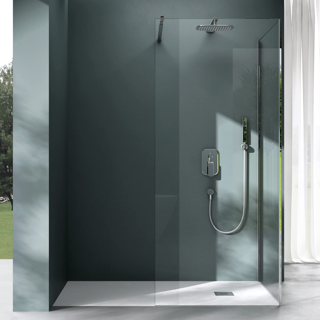 glasvilla Duschwand Duschabtrennung Walk-In Dusche 8mm Klarglas ESG-Sicherheitsglas mit Nanobeschichtung Rechteckiger Stabilisator BremenL