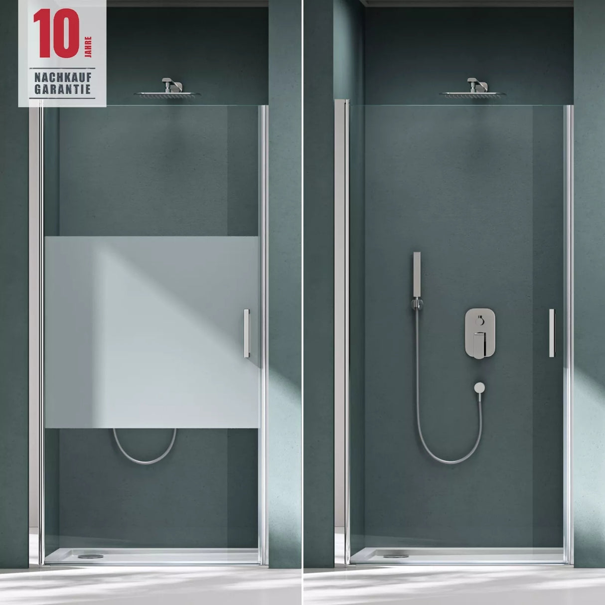 glasvilla Duschtür Nischentür Dusche Duschabtrennung Duschkabine Schwingtür 180° ESG-Sicherheitsglas mit Hebe- und Senkmechanismus Klarglas und Satiniert Streifen Teramo24K+MS D Neu