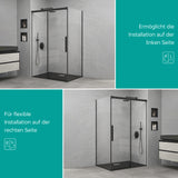 glasvilla Duschkabine Schiebetür 6mm ESG-Sicherheitsglas Duschabtrennung Soft-Close-Mechanismus Seitenanstieg Ravenna12K Schwarz