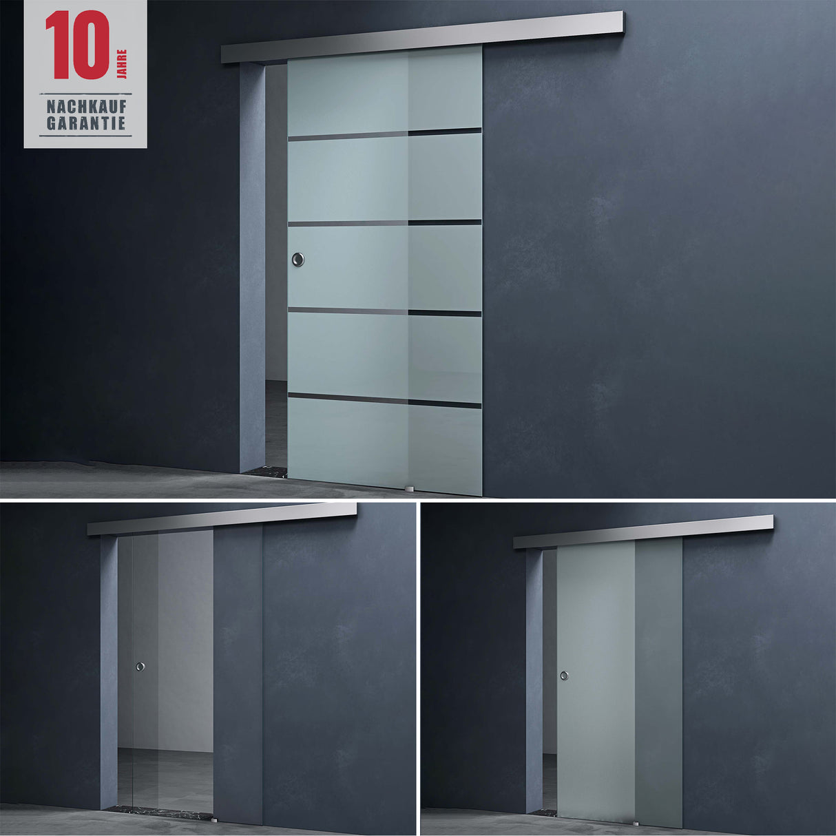 glasvilla Glasschiebetür komplettset Amalfi H: 2050mm, Griffart: Muschelgriff, inkl. Softclose-Automatik, 8mm ESG-Sicherheitsglas