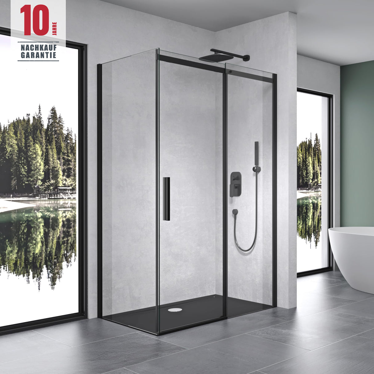 glasvilla Duschkabine Duschabtrennung Schwarz 8mm Sicherheitsglas mit NANO Eck-Dusche mit Schiebetür Ravenna18