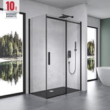glasvilla Duschkabine Duschabtrennung Schwarz 8mm Sicherheitsglas mit NANO Eck-Dusche mit Schiebetür Ravenna18