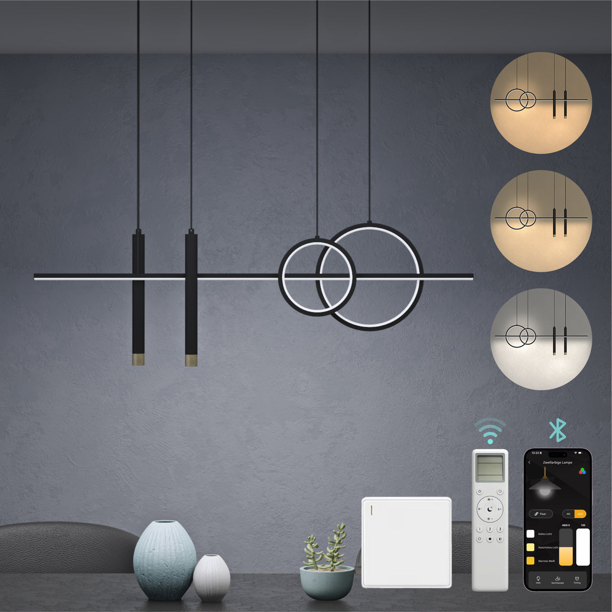 glasvilla Pendelleuchte 100cm LED Hängelampe Linear design 3000K/4200K/6000K Verstellbares Kabel 30W Hängeleuchte Alivetta2256