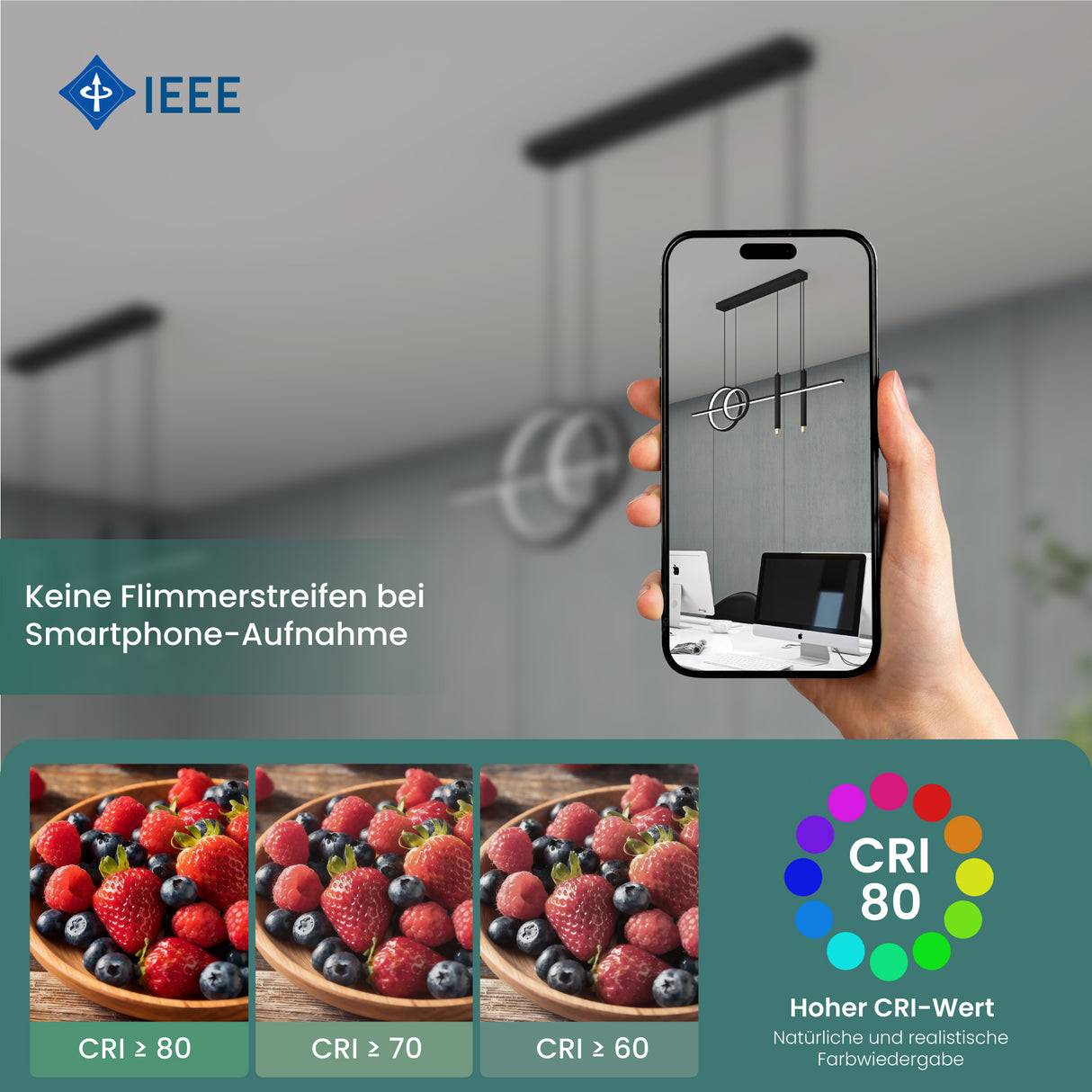 glasvilla Pendelleuchte 100cm LED Hängelampe Linear design 3000K/4200K/6000K Verstellbares Kabel 30W Hängeleuchte Alivetta2256