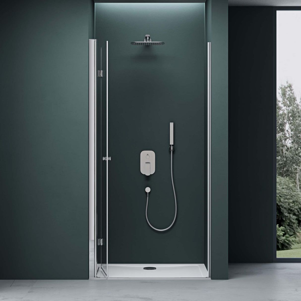 glasvilla Duschtür Nischentür dusche Duschabtrennung Duschkabine mit Drehfalttür ESG-Sicherheitsglas inkl. NANO-Beschichtung in Klarglas und Teilsatiniert Teramo26K+MS