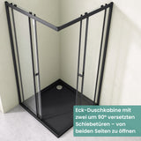 glasvilla Duschkabine mit Doppel-Schiebetür Duschtür Eckeinstieg Echtglas Lotuseffekt 6mm ESG-Sicherheitsglas Ravenna16K Schwarz