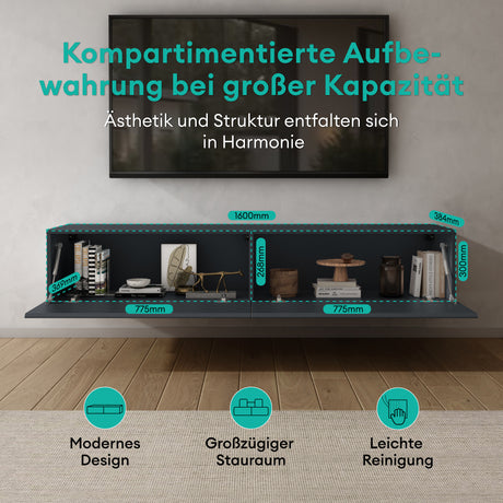 glasvilla Fernsehtisch Fernsehschrank TV Schrank Verdeckter Griff mit Soft-Close Lowboard Hängeschrank für Wohnzimmer Fernsehschrank02