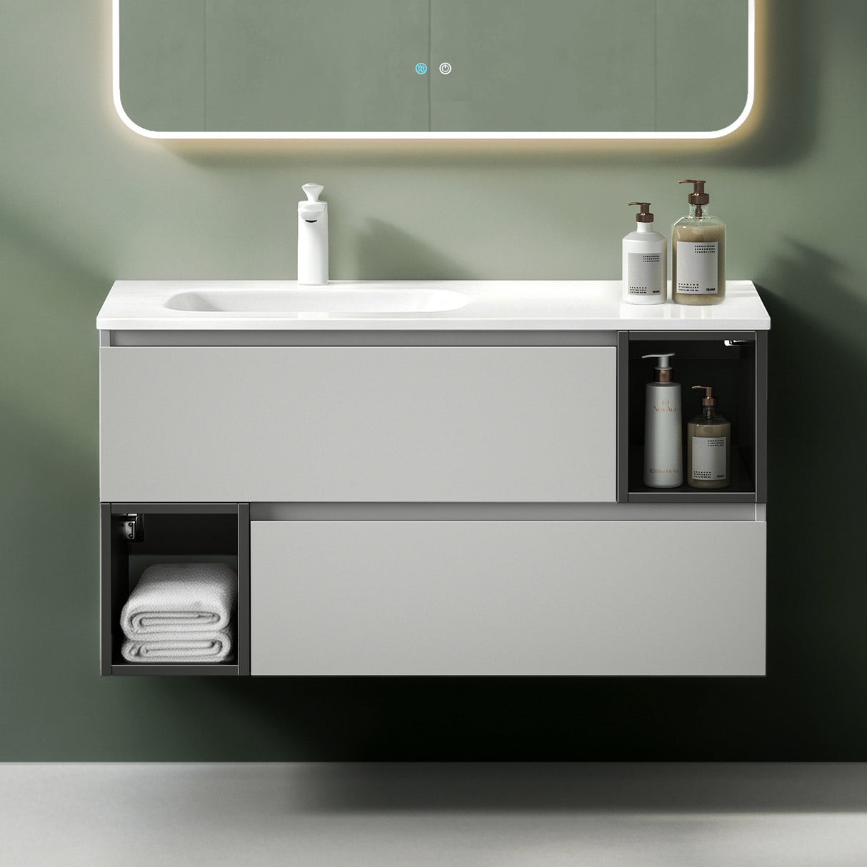 Mueble de baño Glasvilla Gemini con espejo y lavabo de mineral fundido