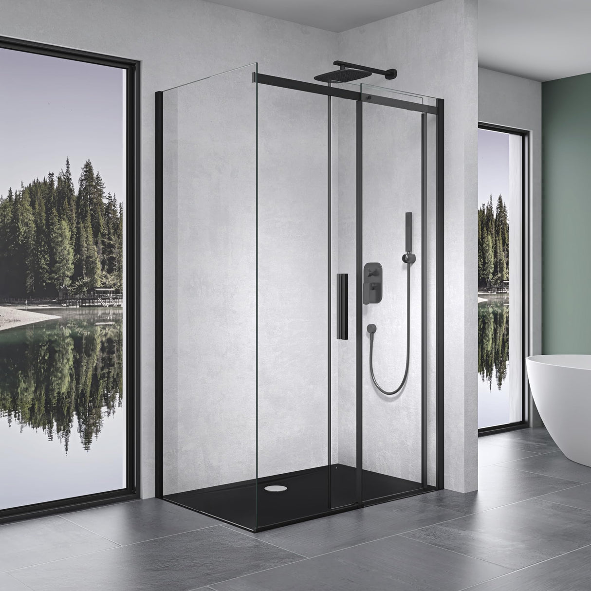 glasvilla Duschkabine Duschabtrennung Schwarz 8mm Sicherheitsglas mit NANO Eck-Dusche mit Schiebetür Ravenna18