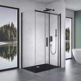 glasvilla Duschkabine Duschabtrennung Schwarz 8mm Sicherheitsglas mit NANO Eck-Dusche mit Schiebetür Ravenna18