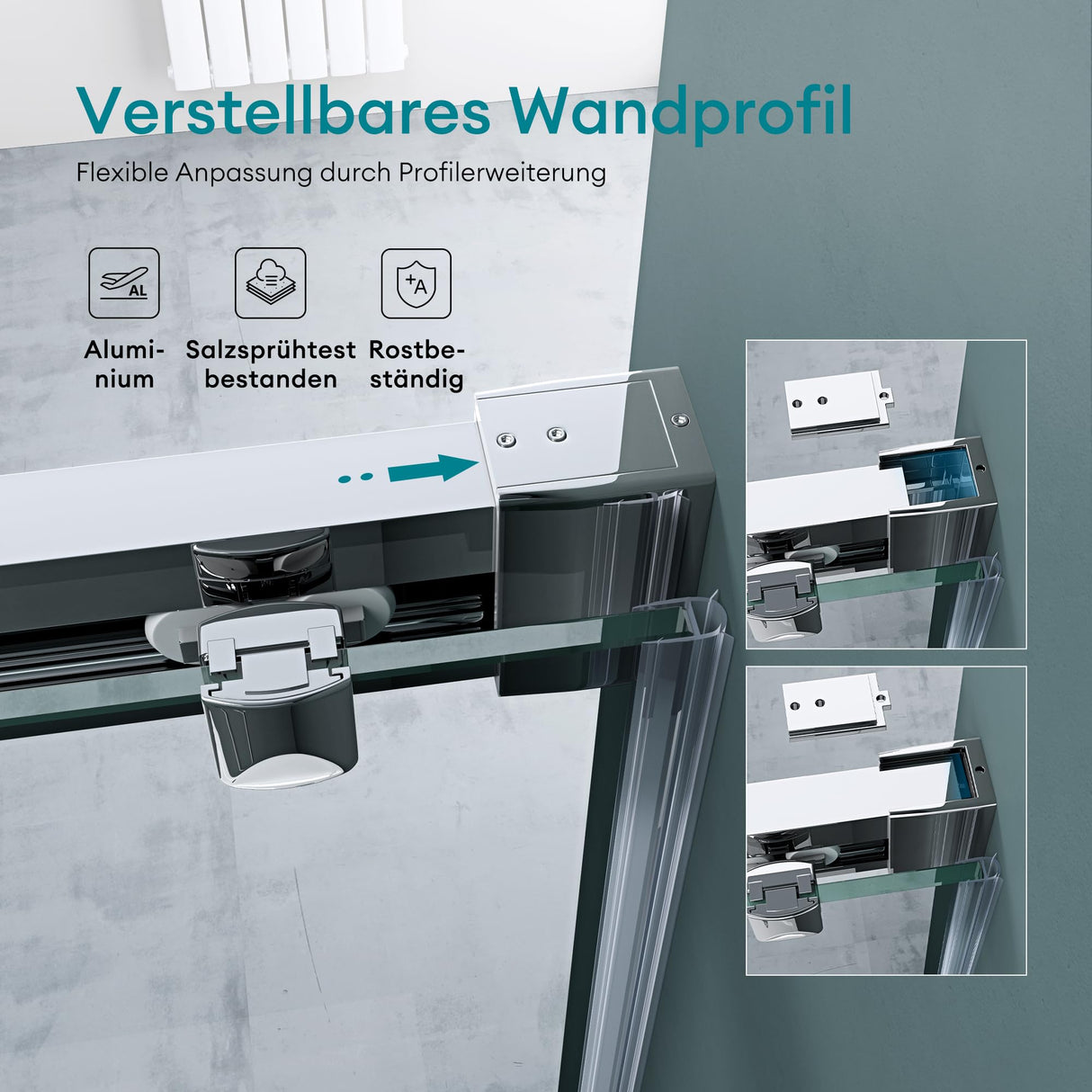 glasvilla Duschtür Nischentür dusche Duschabtrennung Chrom und Schwarz Duschkabine Nischenschiebetür 6mm ESG-Sicherheitsglas inkl. Soft-Close Teramo12K