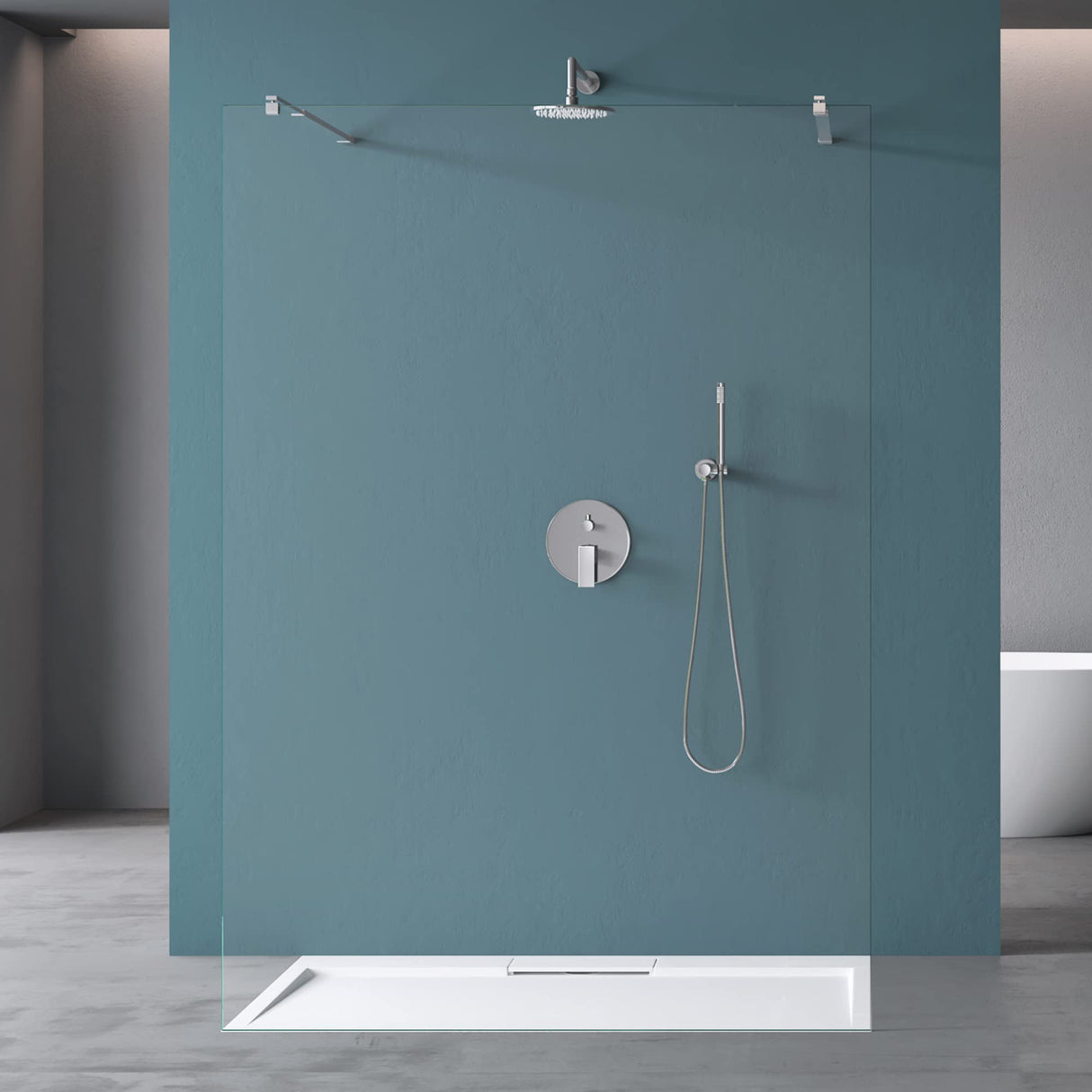 glasvilla Duschwand Duschabtrennung 2 Haltestange für Walk-In Dusche 10mm ESG-Sicherheitsglas mit Nanobeschichtung Rechteckiger Stabilisator Bremen02+2