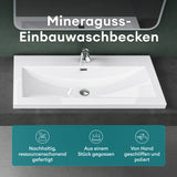 glasvilla Waschbecken Einbauwaschbecken Waschschale Waschtisch Mineralguss Rechteckig 1 Armaturenloch Überlauf-Funktion Col01
