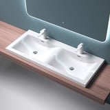 glasvilla Waschbecken Einbauwaschbecken Waschtisch 2 Becken Mineralguss rechteckig 2 Armaturenlöcher Überlauffunktion Col03