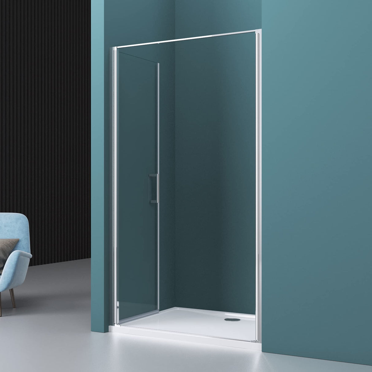 glasvilla Duschtür Nischentür dusche Duschabtrennung Chrom und Schwarz Duschkabine Schwingtür 180° Doppeltür 8mm ESG Nano-Beschichtung Klarglas mit Hebe- und Senkmechanismus Teramo66