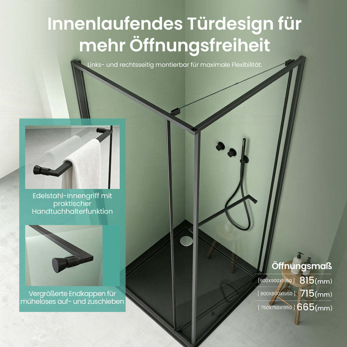 glasvilla Duschkabine Eckeinstieg  mit Schiebetür nach innen, Eckdusche Duschabtrennung 195cm Höhe, 6mm ESG-Sicherheitsglas Nano-Beschichtung Ravenna69K