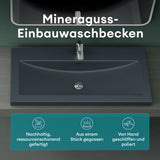 glasvilla Waschbecken Einbauwaschbecken Waschschale Waschtisch Mineralguss Rechteckig 1 Armaturenloch Überlauf-Funktion Col01