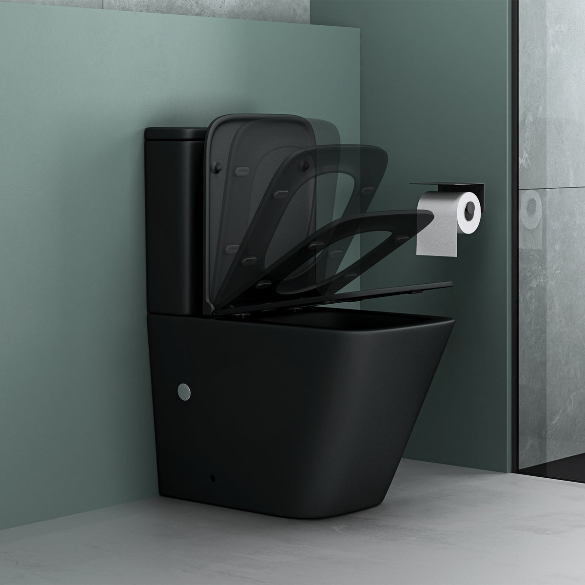glasvilla Stand WC mit Spülkasten spülrandloses-WC bodenstehende-Toilette aus Keramik, weiß/matt schwarz  36x63x82cm, mit Absenkautomatik inkl. Spülkasten, Stand112T