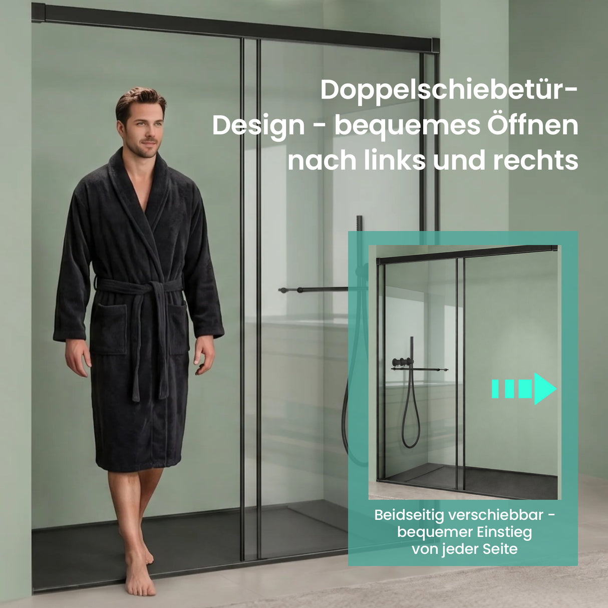 glasvilla Duschtür Nischentür dusche mit Doppelschiebetür Duschakbine Duschabtrennung, 8mm Sicherheitsglas mit Nanobeschichtung, Soft-Close-System Teramo67K