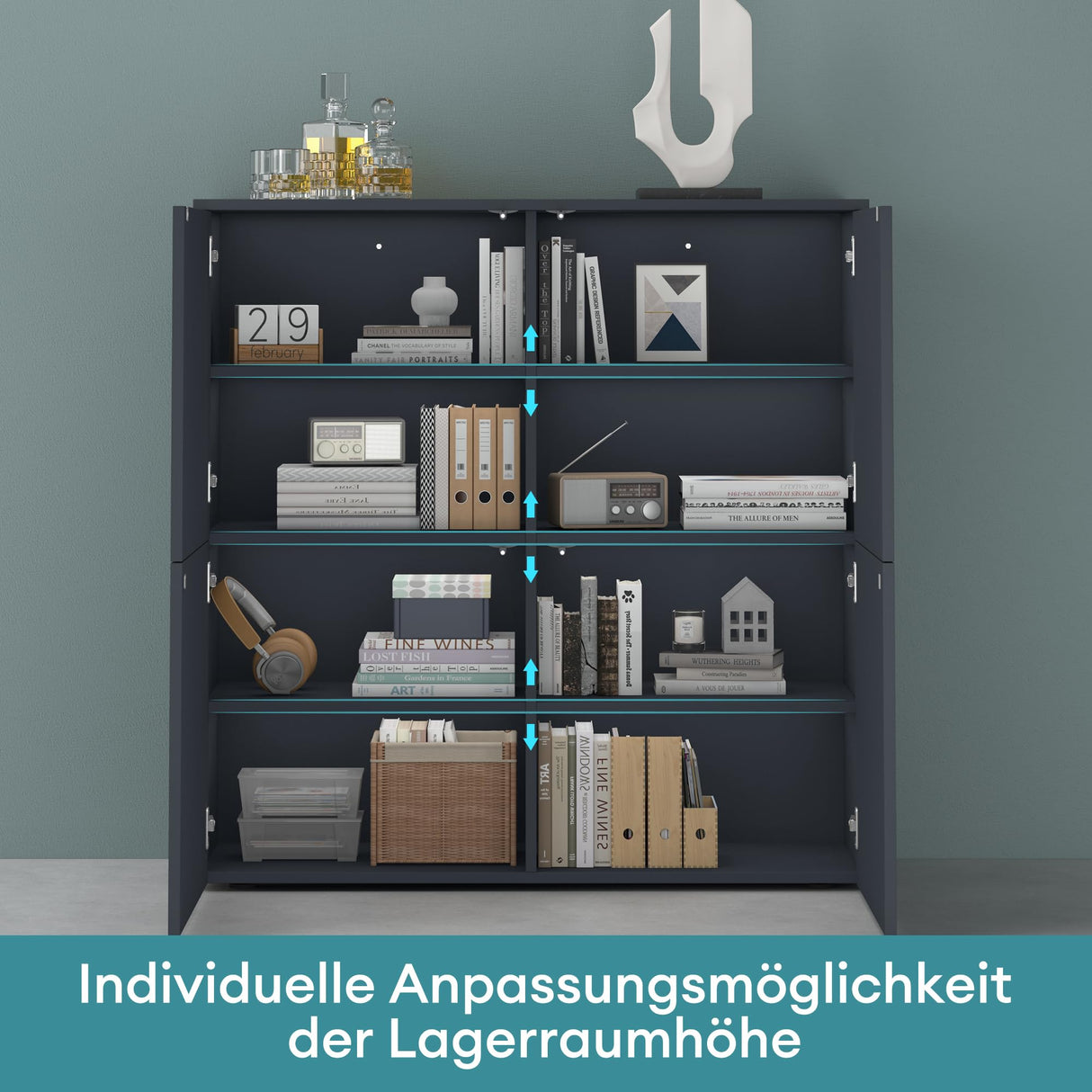 glasvilla Möbel Kommode Aufbewahrungsschrank mit 4 Türen Sideboard Schrank Mehrzweckschrank Schrank04