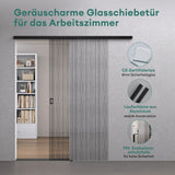 glasvilla Glasschiebetür komplettset Zimmertür Matt Schwarz 8mm ESG-Sicherheitsglas, Schiebetür Glas schwarz gebürstet mit Laufschiene aus Aluminium Muranino-001