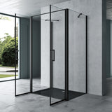 glasvilla Duschkabine U-Form Duschabtrennung Duschkabine Aluminiumrahmen ESG-Sicherheitsglas Klarglas Doppeltüre Schwarz Ravenna66UK