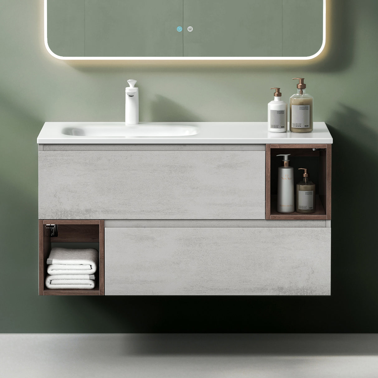 Mueble de baño Glasvilla Gemini con espejo y lavabo de mineral fundido
