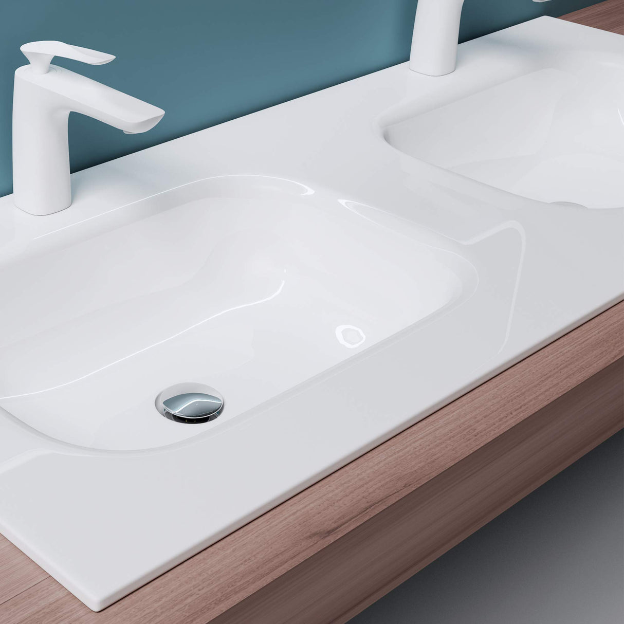 glasvilla Waschbecken Einbauwaschbecken Mineralguss Waschtisch Waschplatz große Ablagefläche rechteckig Col04