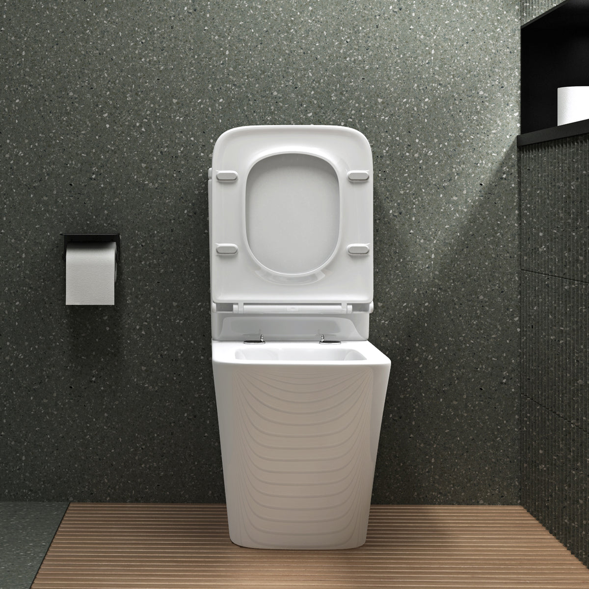 glasvilla Stand WC mit Spülkasten spülrandloses-WC bodenstehende-Toilette aus Keramik, weiß/matt schwarz  36x63x82cm, mit Absenkautomatik inkl. Spülkasten, Stand112T