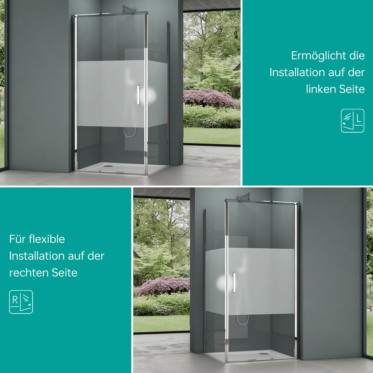 glasvilla Duschkabine Hebe-Senk-Mechanismus Milchglas Streifen 8mm ESG-Sicherheitsglas Nano-Beschichtung Rav36MS-Plus
