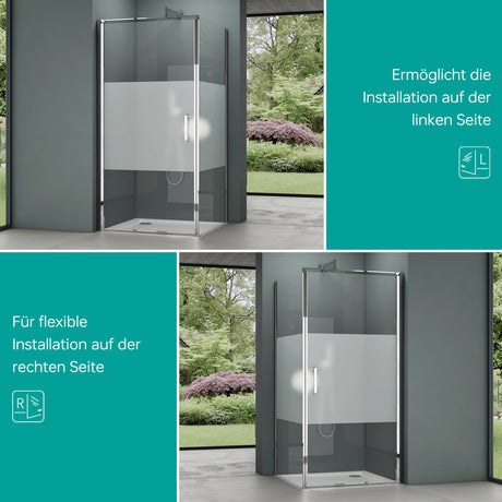 glasvilla Duschkabine Hebe-Senk-Mechanismus Milchglas Streifen 8mm ESG-Sicherheitsglas Nano-Beschichtung Rav36MS-Plus