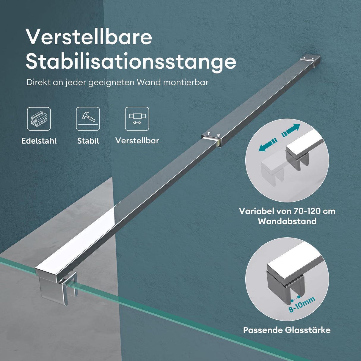glasvilla Duschwand für Dusche Duschabtrennung Walk-In ESG-Sicherheitsglas 8mm NANO Glas BRAM1 & BRAM3 Bremen1K