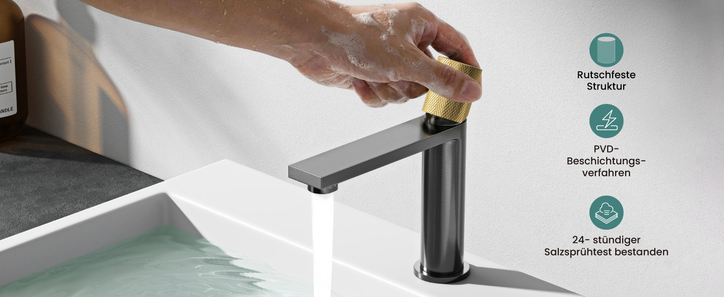 glasvilla Wasserhahn Bad Waschtischarmatur Einhebelmischer Mischbatterie Bad Armatur aus Edelstahl mit Wassersparfunktion DIN-Anschlüsse Fino-01