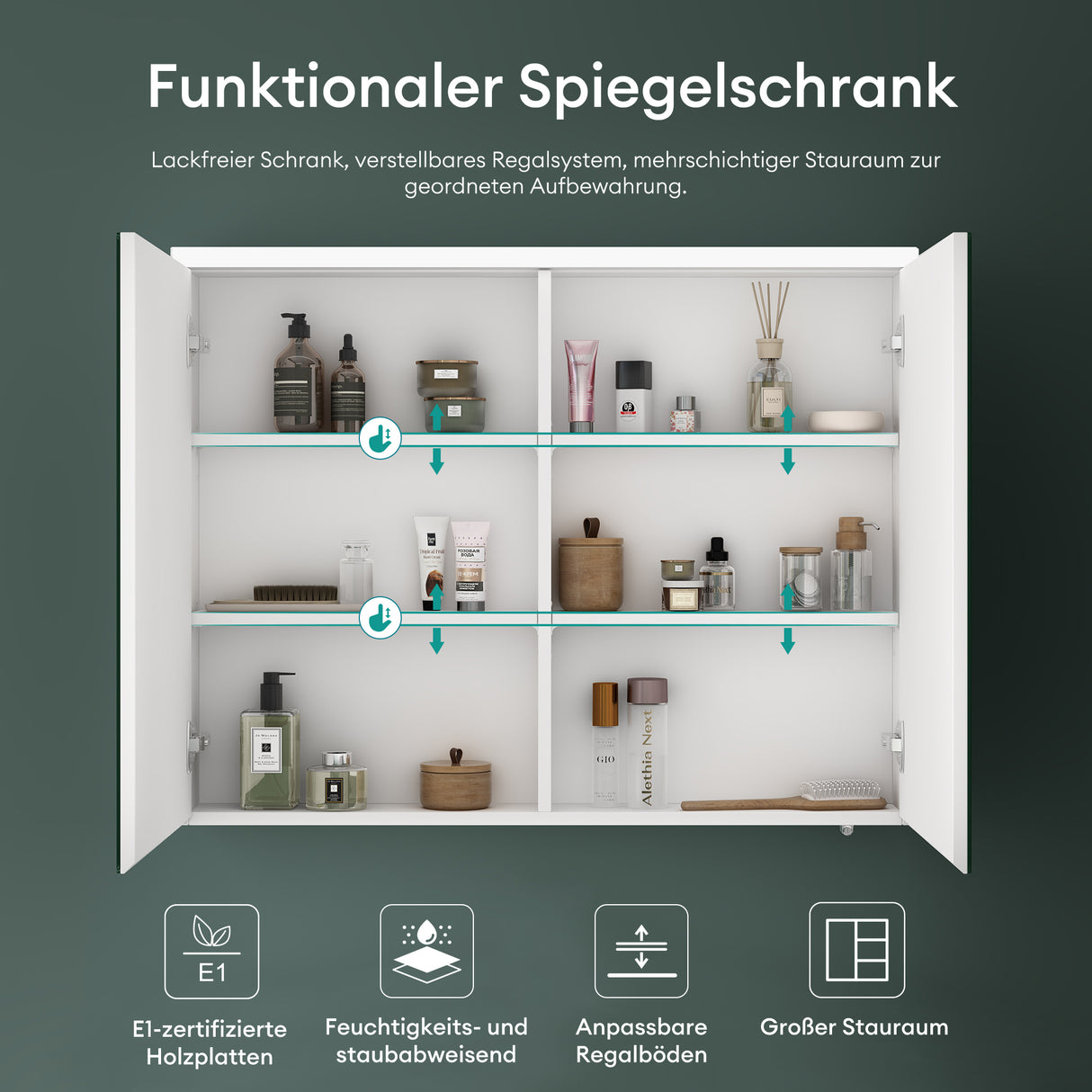 glasvilla Spiegelschrank Bad mit LED Beleuchtung Badezimmerschrank Hängeschrank Badezimmerspiegel Spiegelschrank-03