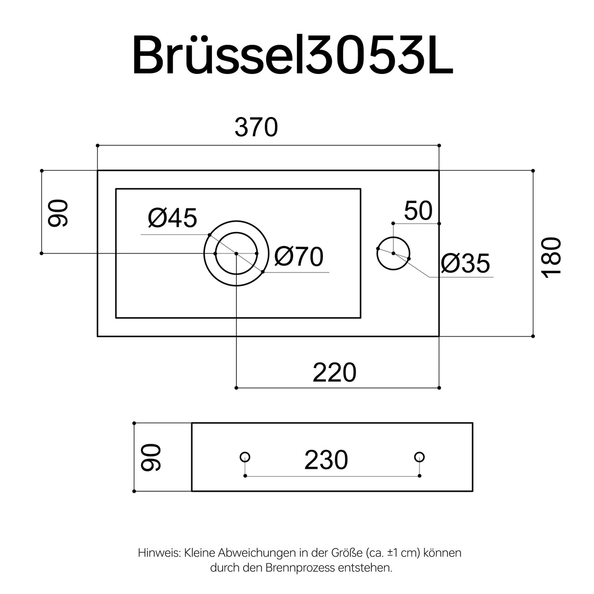 glasvilla Waschbecken Gäste-WC Hängewaschbecken aus Keramik in weiß mit Nano-Beschichtung Brüssel3053