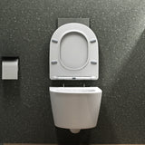 glasvilla Hänge WC Toilette Wand-WC Spülrandlos Weiß aus Keramik Wandmontage mit Absenkautomatik