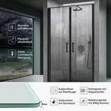 glasvilla Duschtür Nischentür dusche Duschabtrennung Chrom und Schwarz Duschkabine Schwingtür 180° Doppeltür 8mm ESG Nano-Beschichtung Klarglas mit Hebe- und Senkmechanismus Teramo66