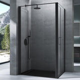 glasvilla Duschkabine Chrom und Schwarz Duschabtrennung mit Drehtür Hebe-Senk-Mechanismus 8mm ESG-Sicherheitsglas Nano-Beschichtung Ravenna66K