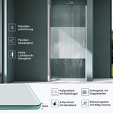 glasvilla Duschtür Nischentür Dusche Duschabtrennung Duschkabine Schwingtür 180° ESG-Sicherheitsglas mit Hebe- und Senkmechanismus Klarglas und Satiniert Streifen Teramo24K+MS D Neu