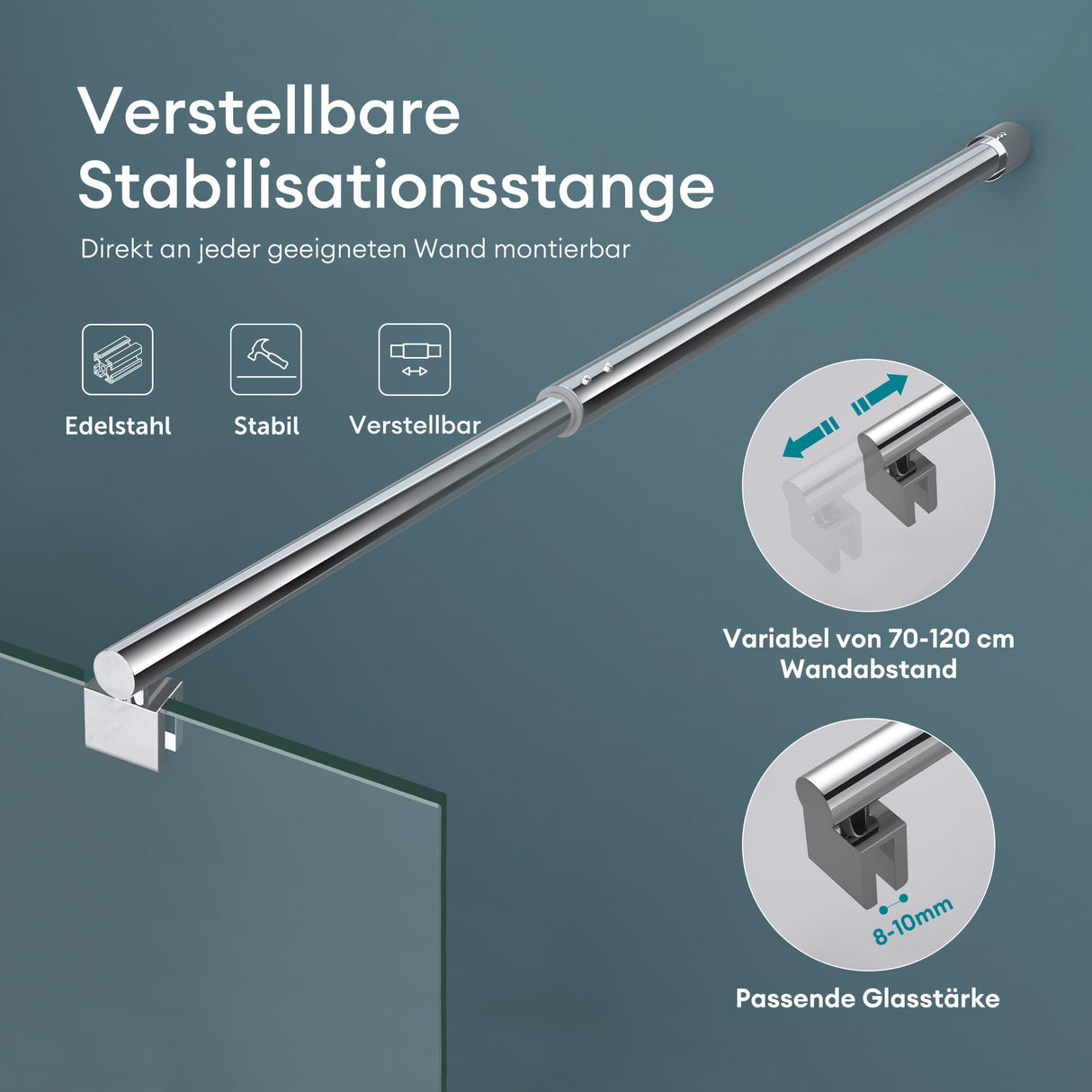 glasvilla Duschwand für Dusche Duschabtrennung Walk-In ESG-Sicherheitsglas 8mm NANO Glas BRAM1 & BRAM3 Bremen1K