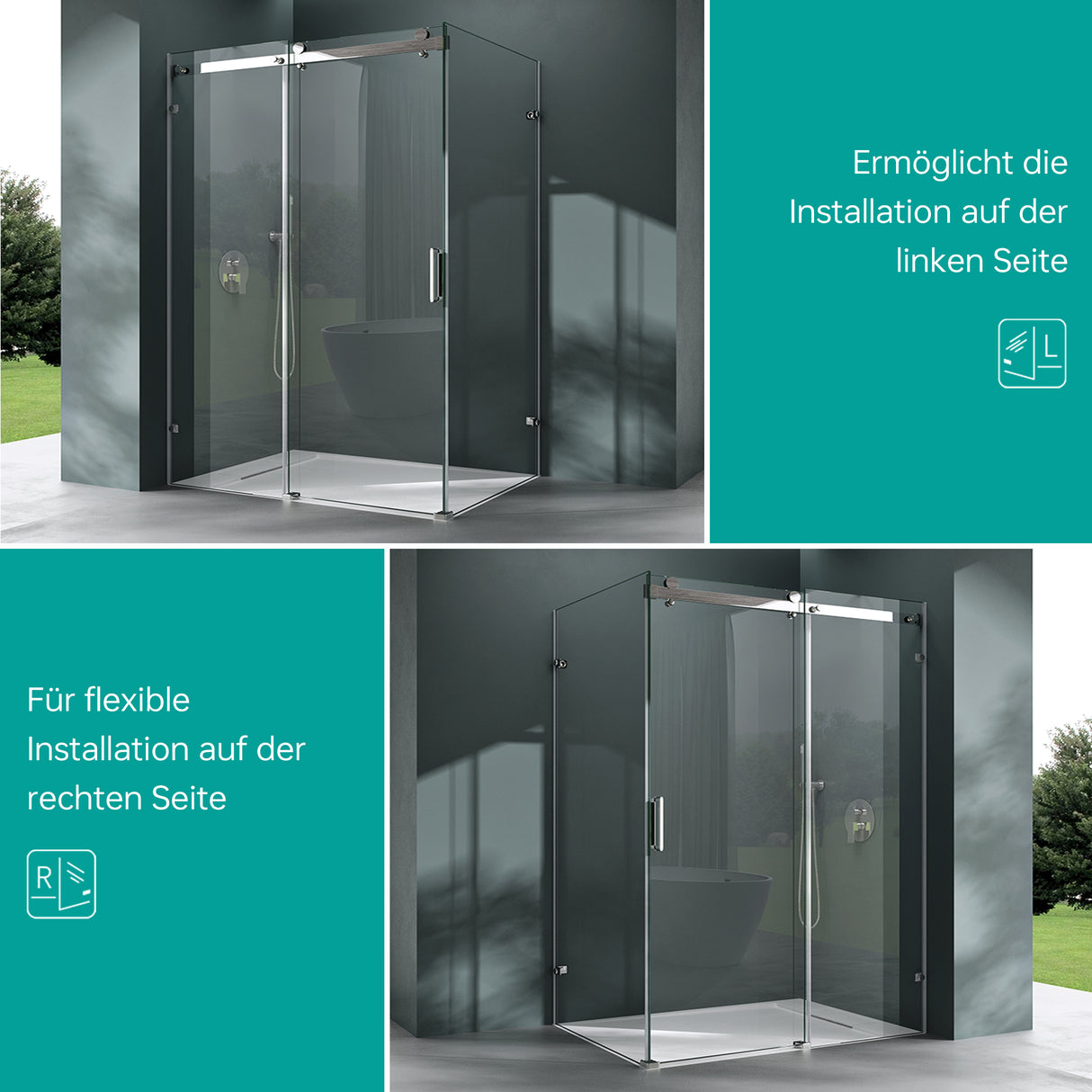 glasvilla Duschkabine Schiebetür Eckdusche 8mm ESG mit NANO-Beschichtung 4-Punkt Halterung Dusche Rav17-2K