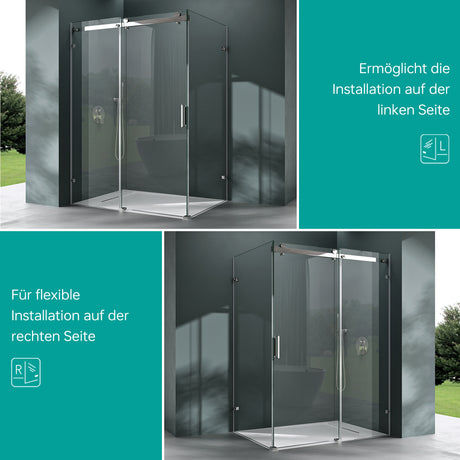 glasvilla Duschkabine Schiebetür Eckdusche 8mm ESG mit NANO-Beschichtung 4-Punkt Halterung Dusche Rav17-2K
