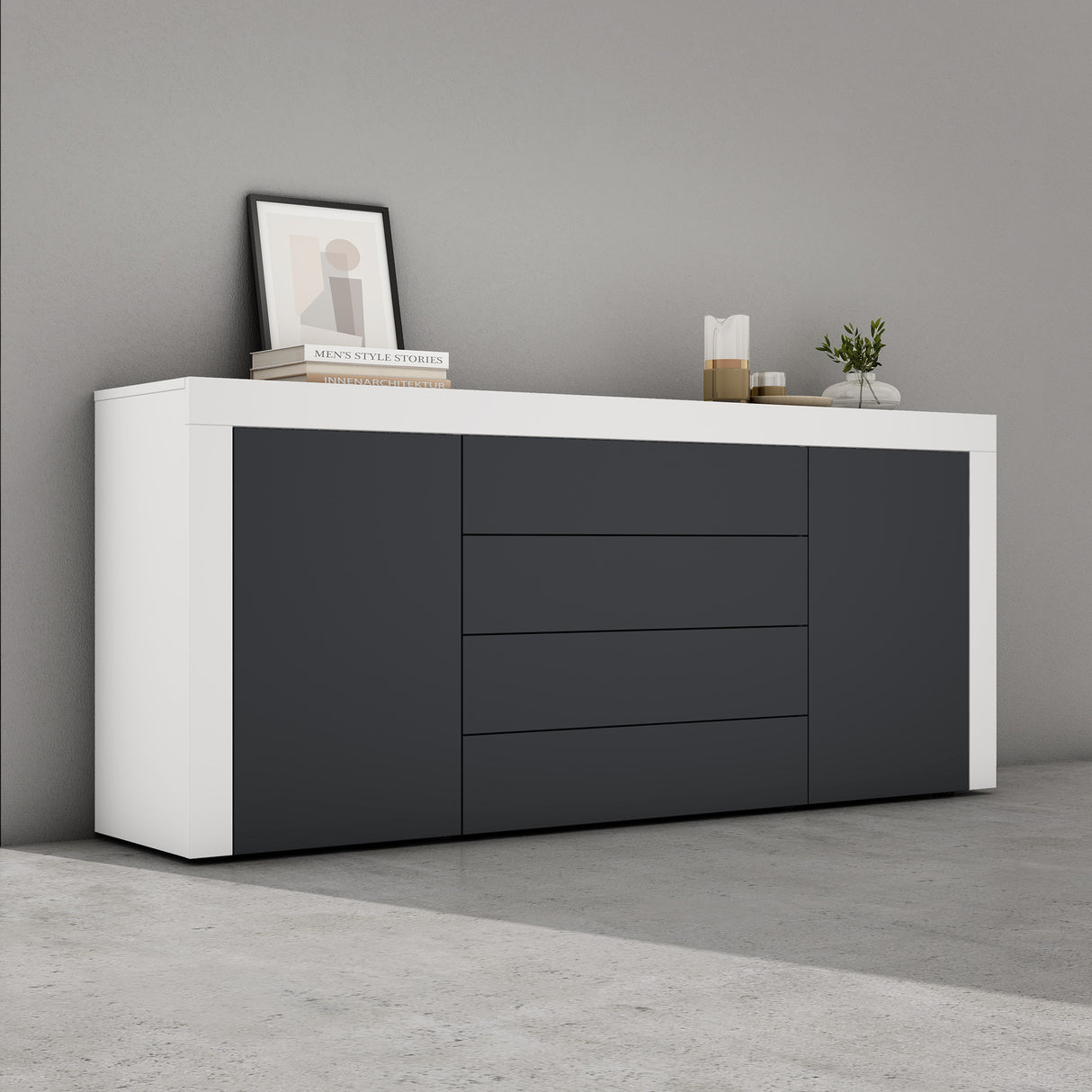 glasvilla Sideboard Aufbewahrungsschrank BTH: 167x36x70 cm mit 2 Schränken und 4 Schubladen Kommode Mehrzweckschrank Möbel Schrank03
