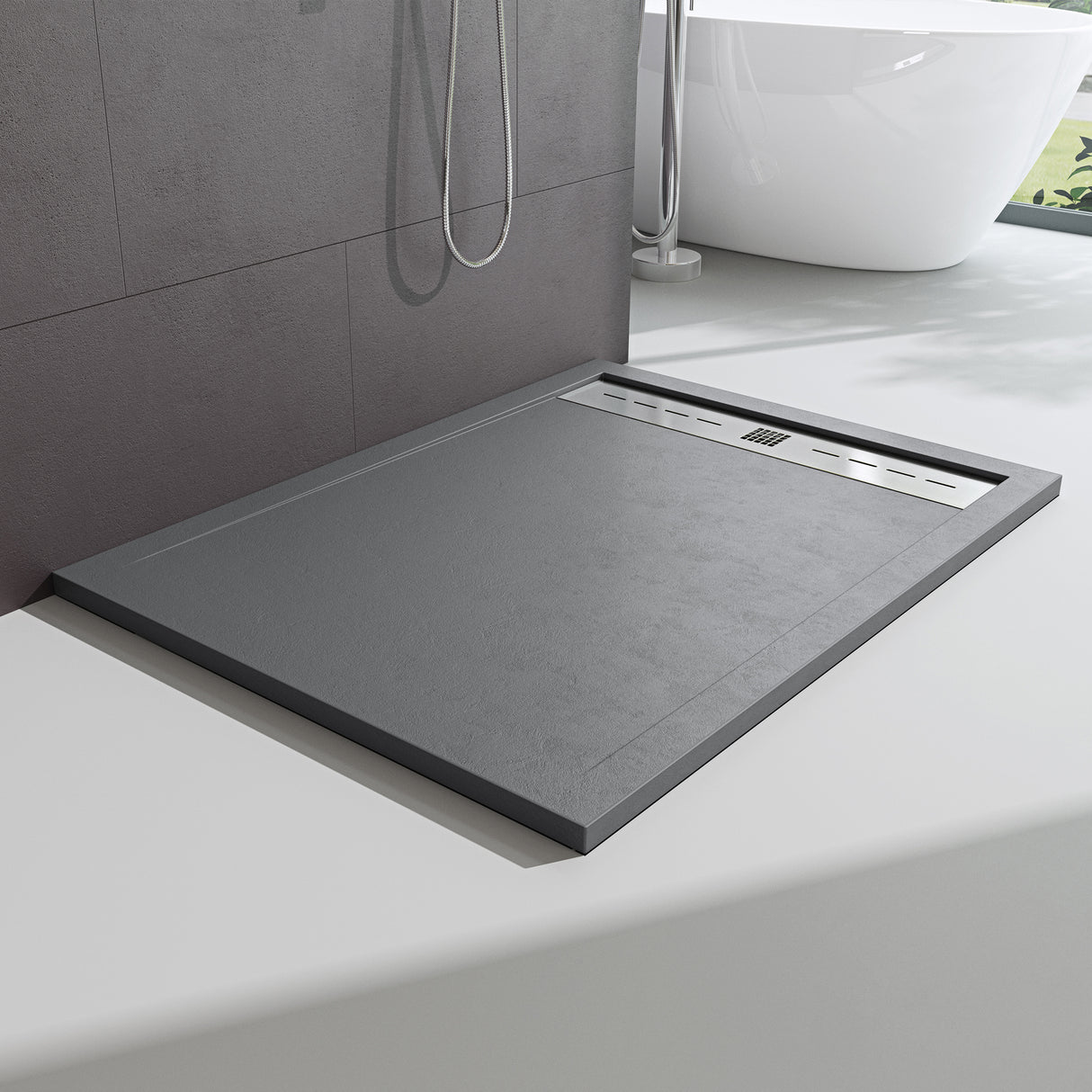 glasvilla Duschwanne Duschtasse für Duschkabine flach Rechteckig Beton-Grau aus hochwertigem Mineralguss Corvus